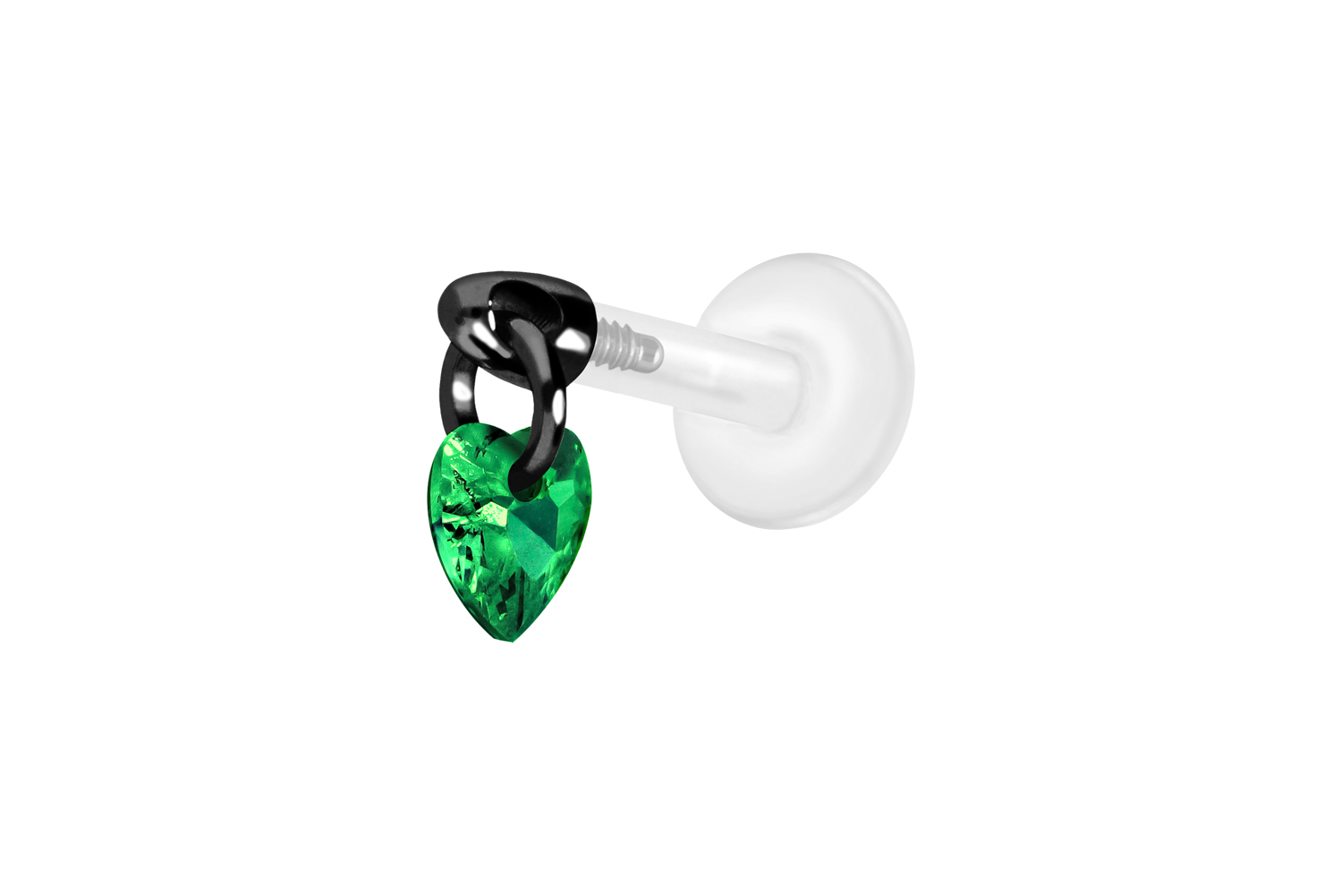 PTFE Labret Piercing mit Innengewinde + Titan-Aufsatz KRISTALLHERZ